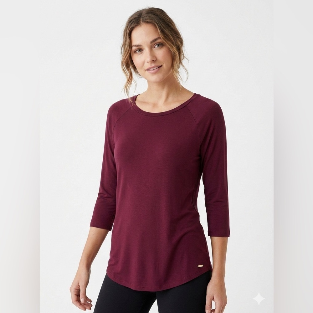 Tahari Burgundy Plum Stretch Top 3/4 Sleeve Medium